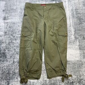 Chaps Cargo Pants Womens 10 Olive Green Capri Ripstop Utility Grunge Ankle Ties